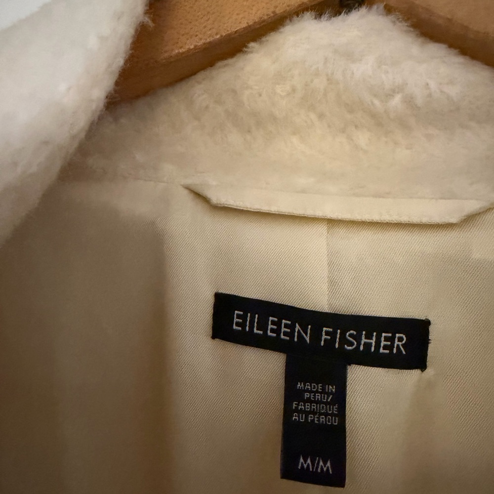 Eileen Fisher Cream Teddy Coat with Stand Collar - Picture 4 of 7